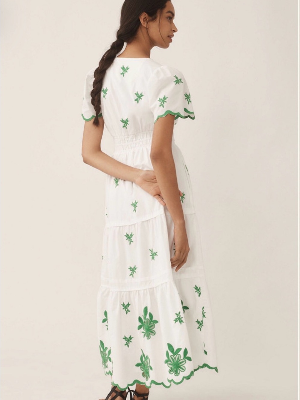 Anthropologie Somerset EyeWhite Maxi Dress with Green Embroidered Floral Accents - Picture 3 of 12